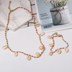 Spring Summer Colorful Beads and Shells Necklace and Anklet Set